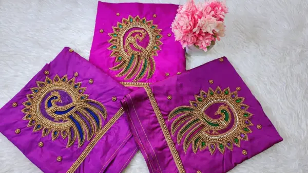 Elegant Peacock Bliss Blue Aari Work Blouse at Special Offer