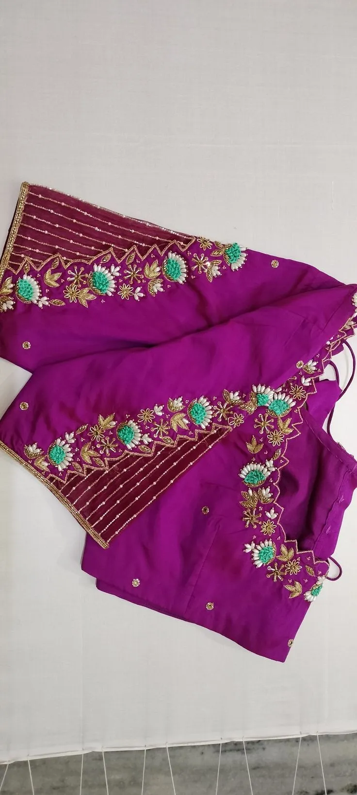 Elegant Pink Net Thread Work Maggam Blouse Bridal Ready Beauty