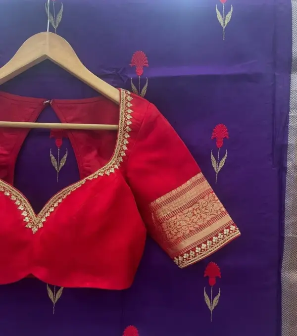 Elegant Red Minimal Bridal Maggam Work Blouse Timeless Charm for Modern Brides