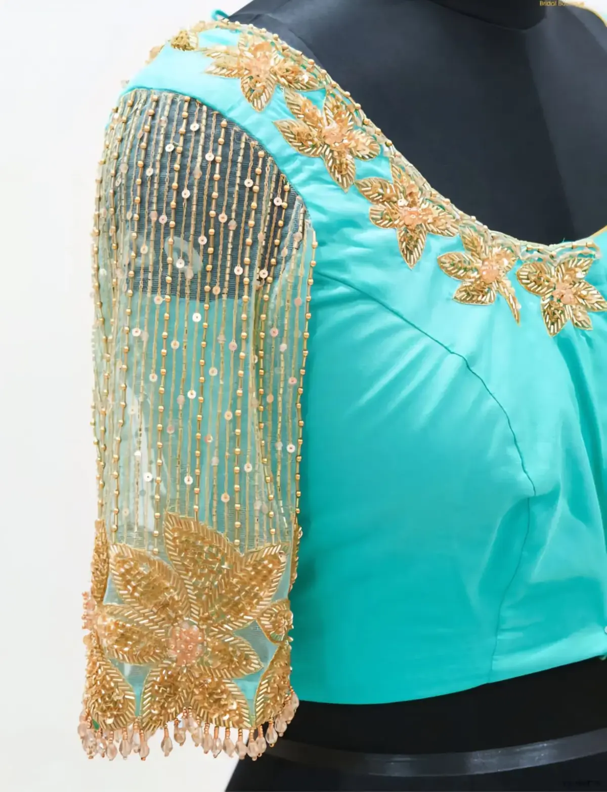 Elegant Sky Blue Beads Maggam Work Blouse Perfect for Weddings & Parties