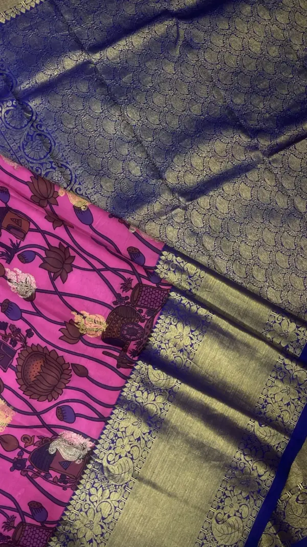 Exclusive Gadwal Silk Saree with Full Body Eco Prints & Kuthu Interlock Weaving