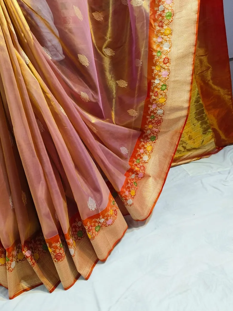 Exquisite Pure Banarasi Kadhwa Tissue Silk Saree with Sona Rupa Zari & Meena Borders