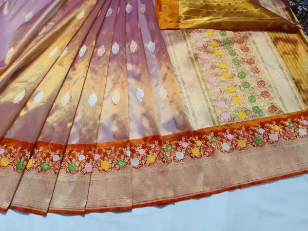 Exquisite Pure Banarasi Kadhwa Tissue Silk Saree with Sona Rupa Zari & Meena Borders
