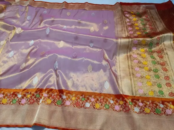 Exquisite Pure Banarasi Kadhwa Tissue Silk Saree with Sona Rupa Zari & Meena Borders