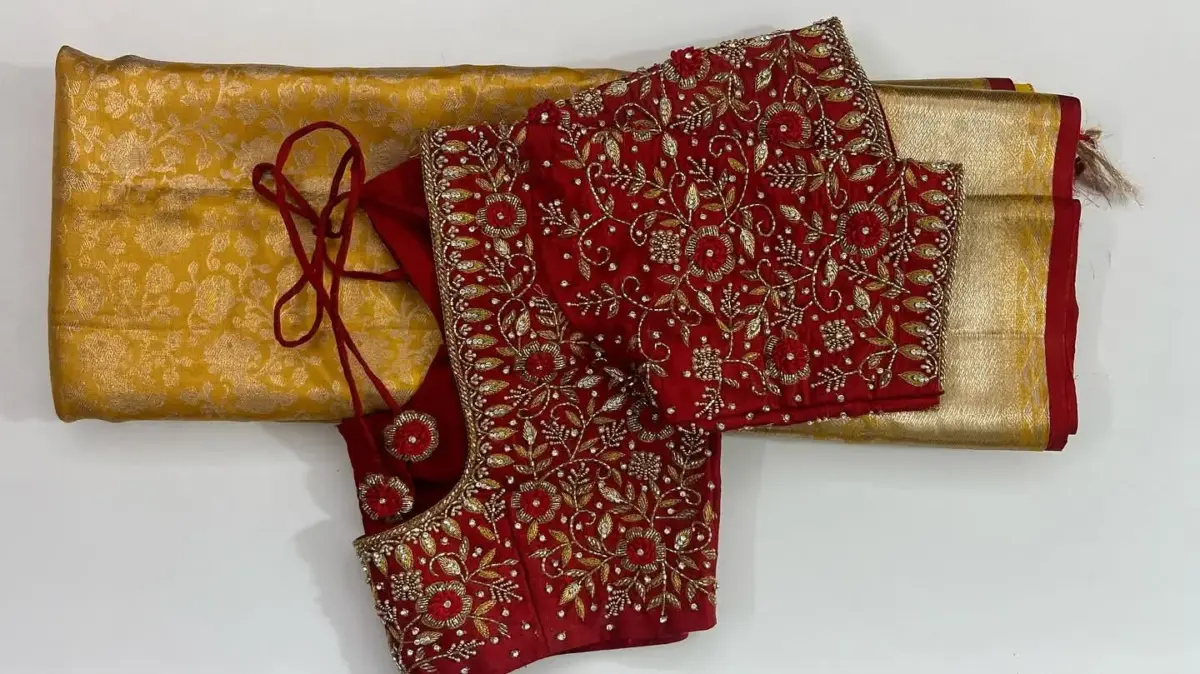 Exquisite Red Maggam Bridal Blouse – All Over Heavy Embroidery 3