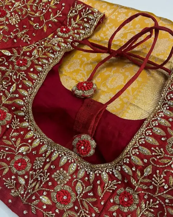 Exquisite Red Maggam Bridal Blouse – All Over Heavy Embroidery