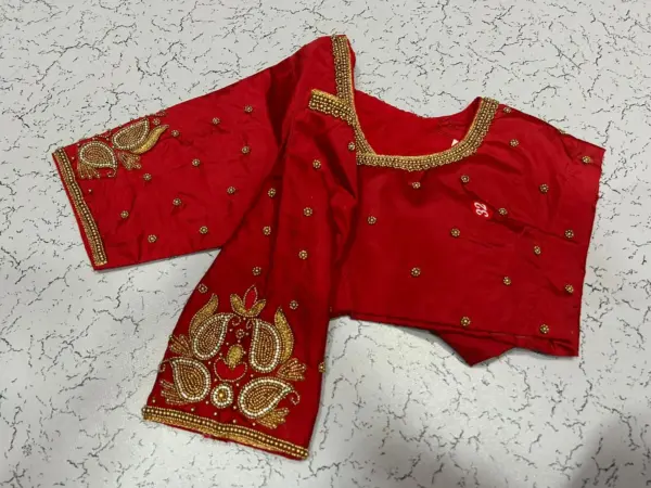 Festive Red Aari Work Blouse on Special Offer Elegant Ethnic Wear