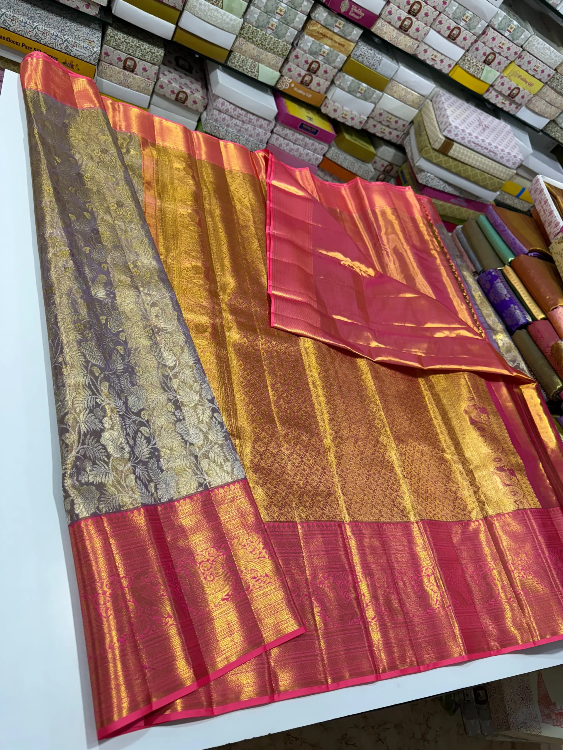 Golden Glow Pure Tissue Bridal Saree with Handloom Excellence