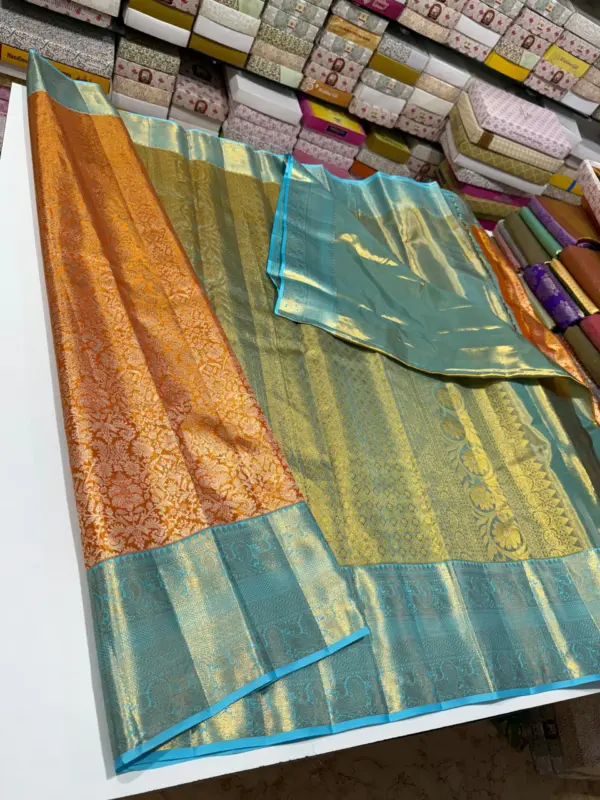 Golden Glow Pure Tissue Bridal Saree with Handloom Excellence