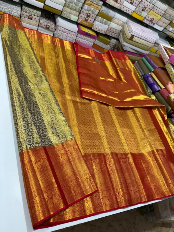 Golden Glow Pure Tissue Bridal Saree with Handloom Excellence