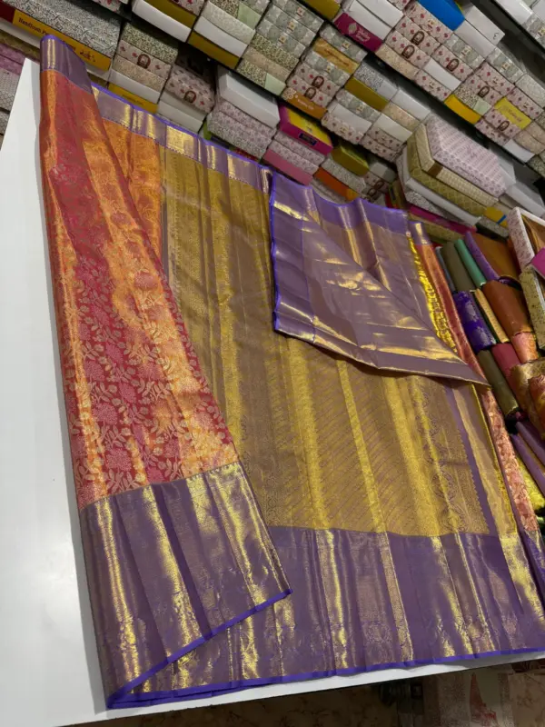 Golden Glow Pure Tissue Bridal Saree with Handloom Excellence