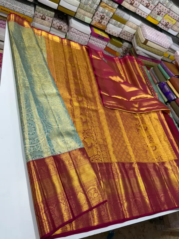 Golden Glow Pure Tissue Bridal Saree with Handloom Excellence