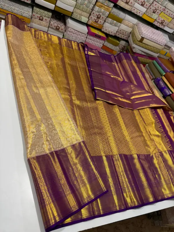 Golden Glow Pure Tissue Bridal Saree with Handloom Excellence