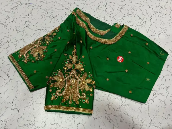 Graceful Green Aari Work Custom Blouse Ready-to-Wear Wedding Special