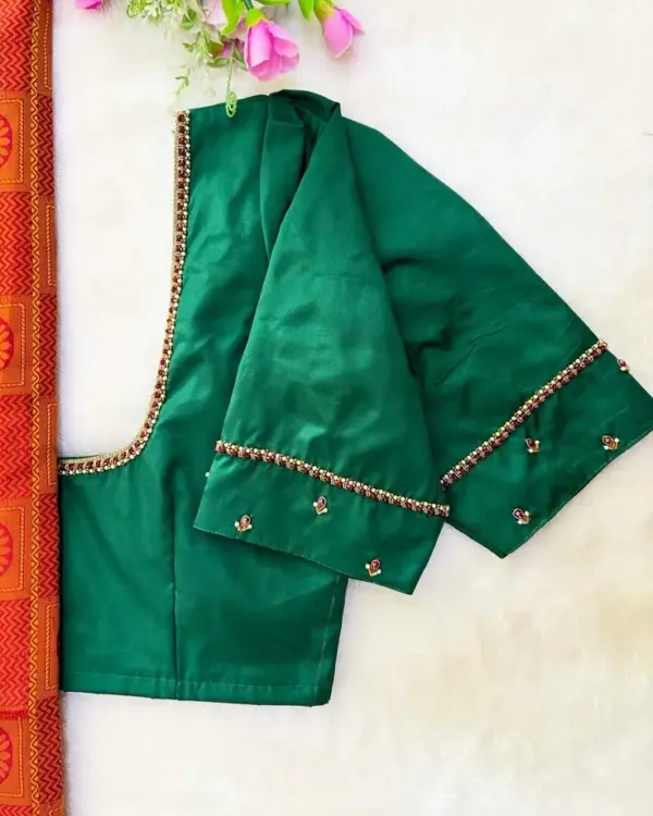 Graceful Green Minimal Maggam Work Blouse for Effortless Elegance
