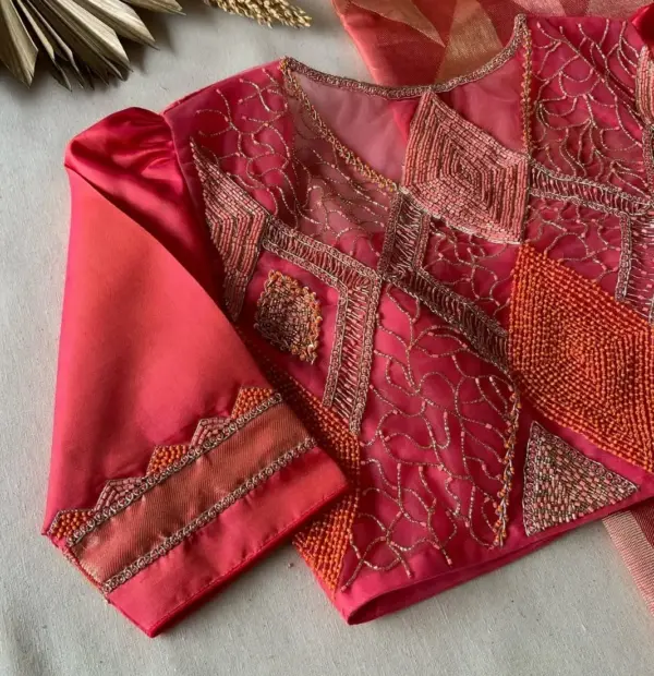 Grand Orange Bridal Maggam Work Blouse Heavy Zardosi Embellished Masterpiece for Weddings