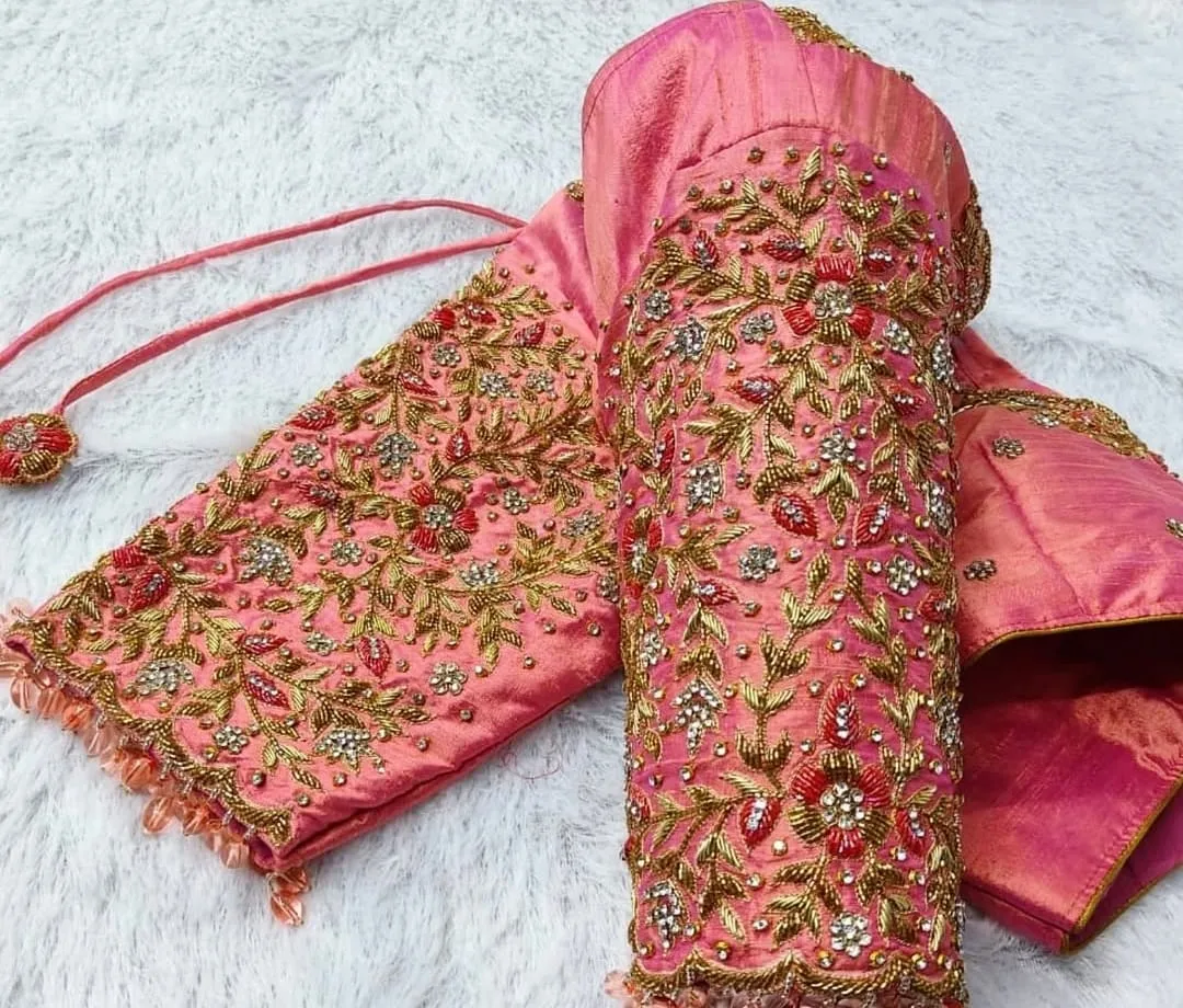 Grand Peach Bridal Couture Blouse with Rich Maggam Embellishments