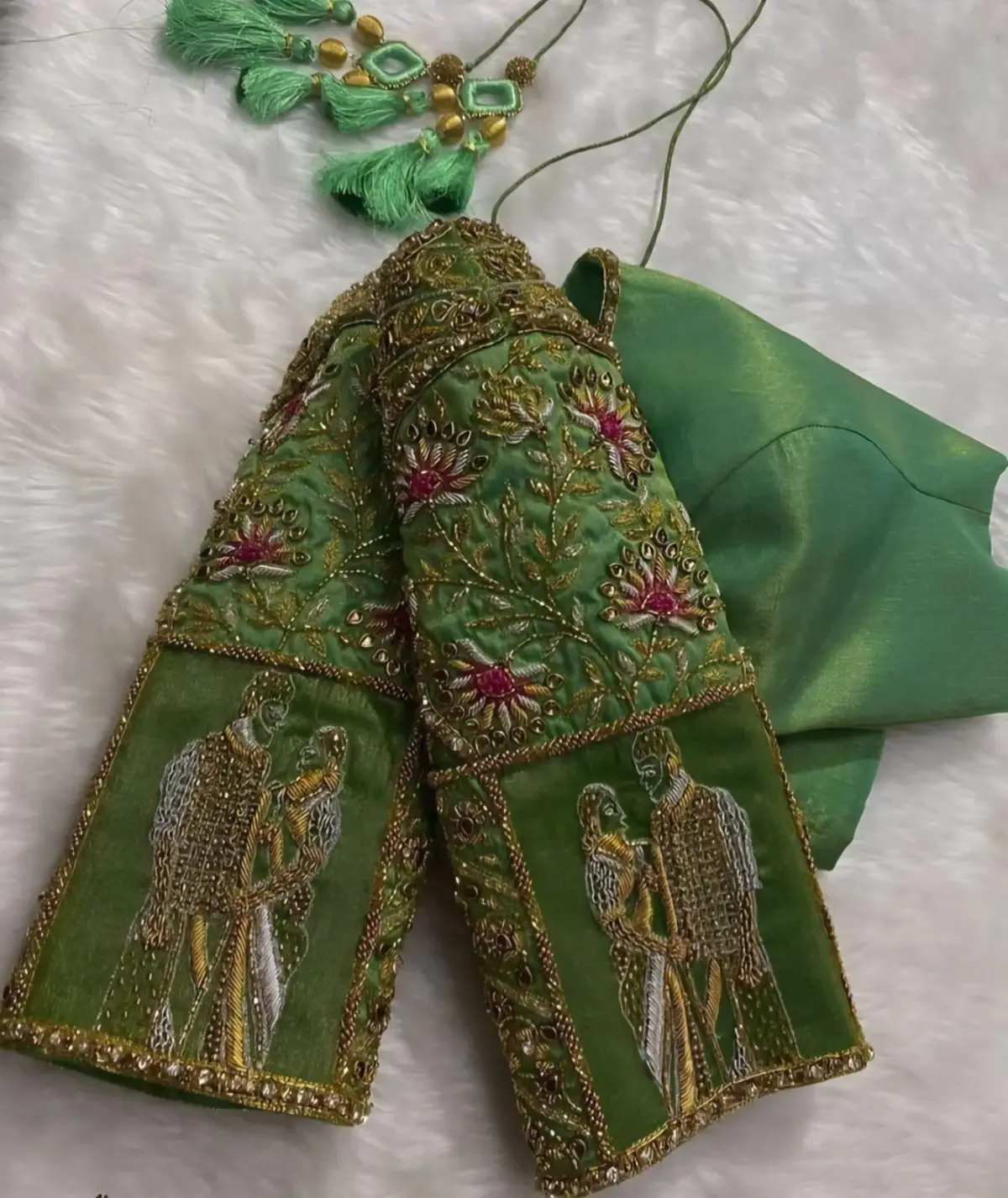 Green Bridal Muhurtham Zardosi Maggam Work Blouse Trending Wedding Collection 2025