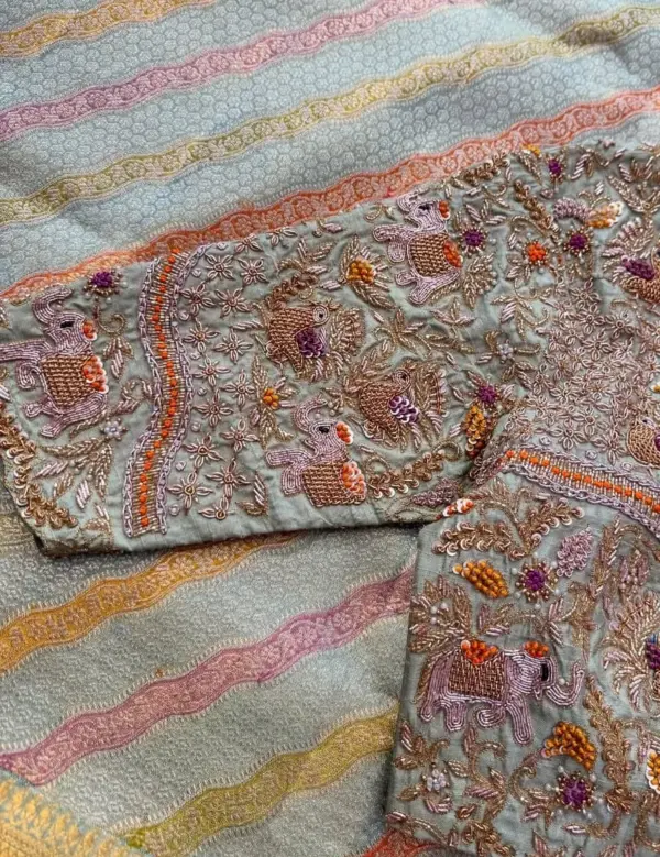 Grey Maggam Work Bridal Blouse for Wedding | Heavy Zardosi Embroidery | Custom Designer Blouse for Pattu Saree