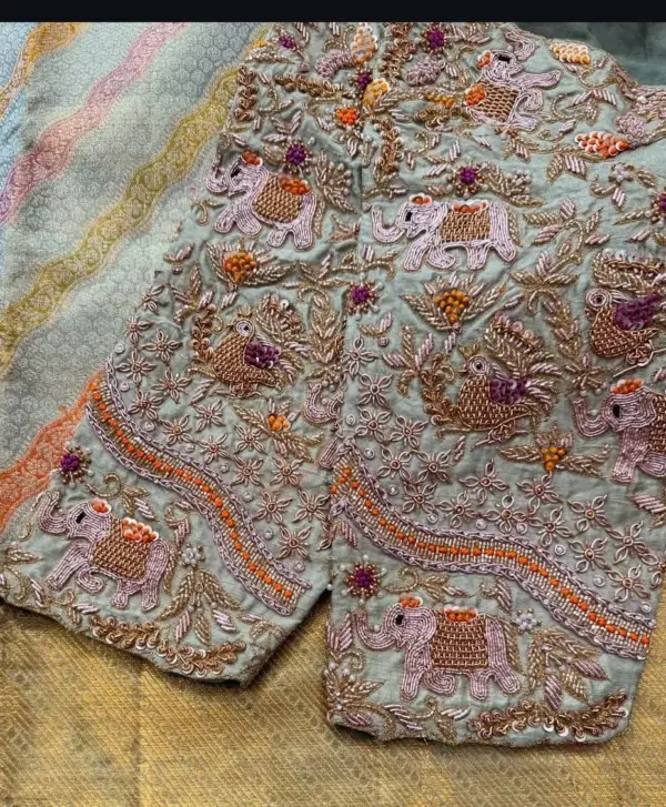 Grey Maggam Work Bridal Blouse for Wedding | Heavy Zardosi Embroidery | Custom Designer Blouse for Pattu Saree