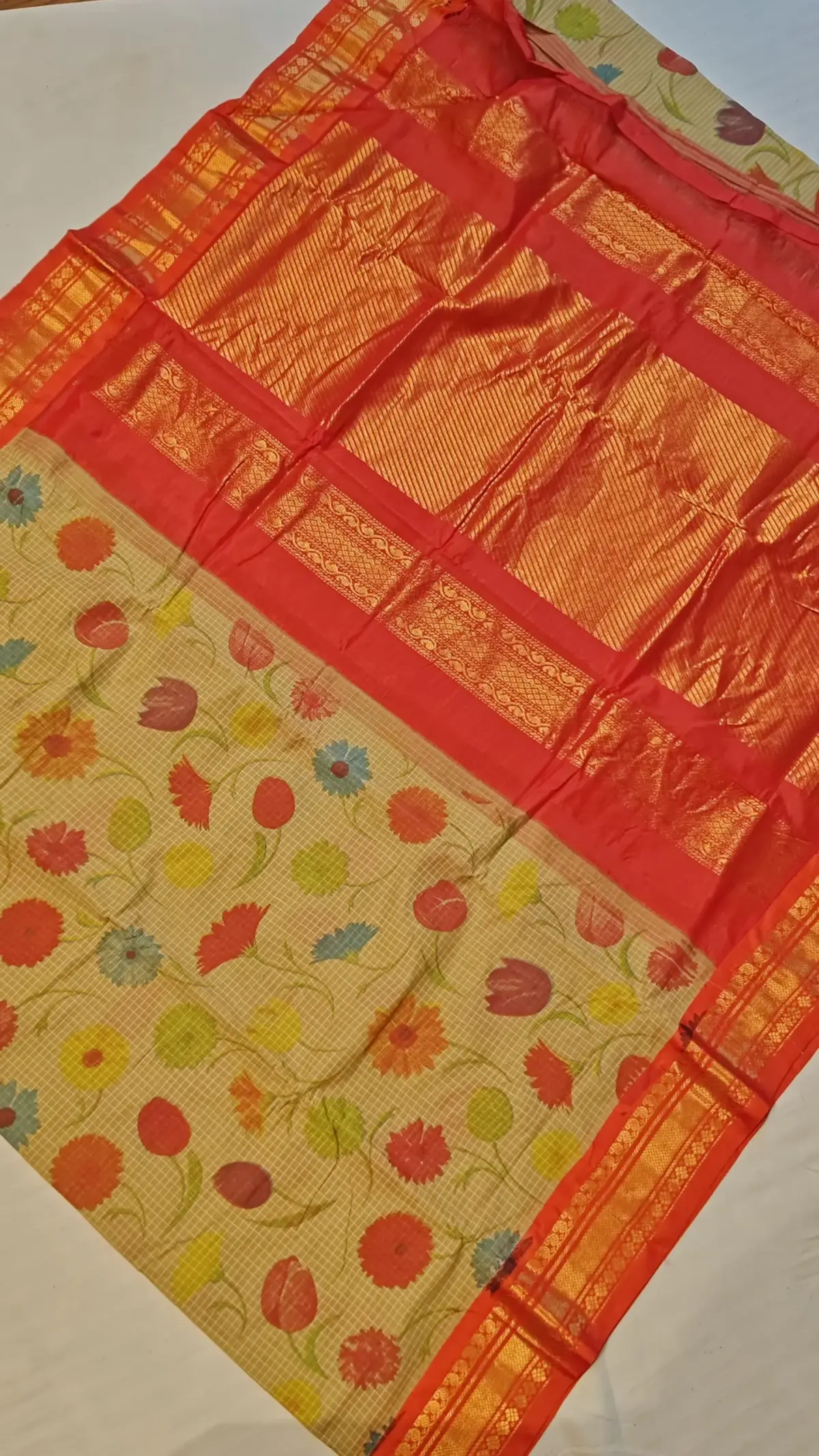 Heritage Gadwal Cotton Kalamkari Saree Masterpiece in Kuthu Interlock Weaving