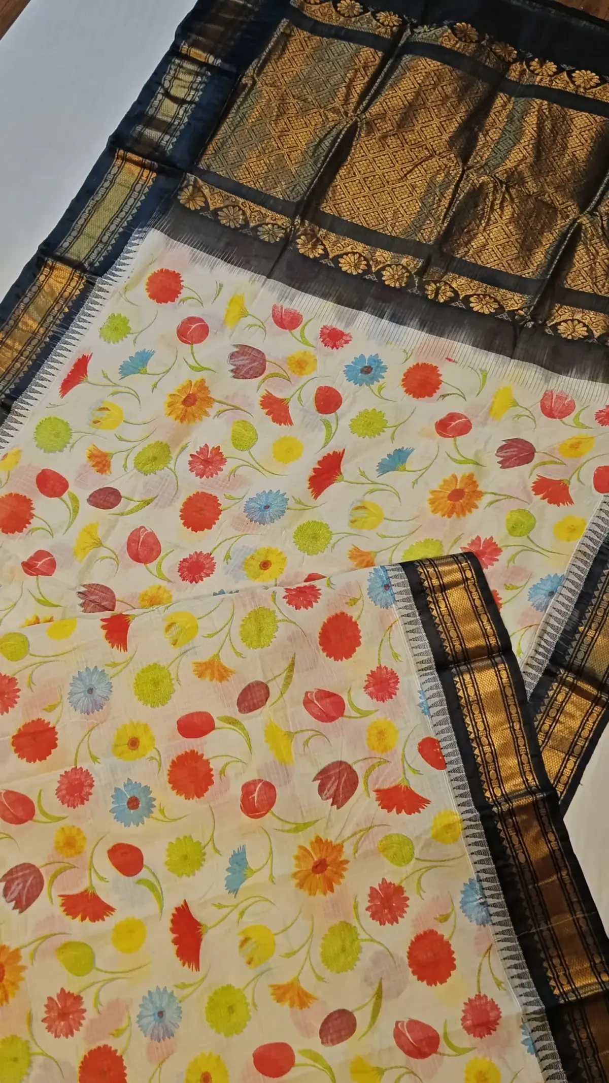 Heritage Gadwal Cotton Kalamkari Saree  Masterpiece in Kuthu Interlock Weaving 4