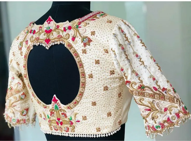 Luxury Half White Raw Silk Wedding Blouse Handcrafted for Brides