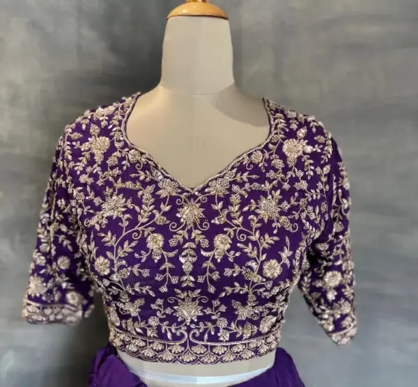 Majestic Bride Look Heavy Maggam Work Purple Wedding Blouse