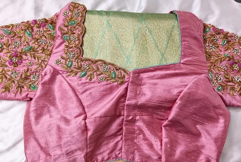 Majestic Pink Zardosi Bridal Blouse with Grand Maggam Work Detailing