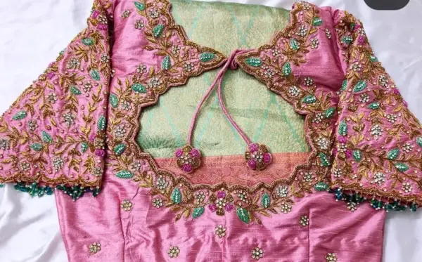Majestic Pink Zardosi Bridal Blouse with Grand Maggam Work Detailing