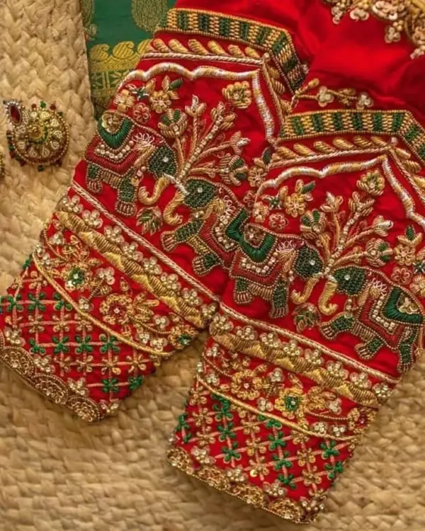 Majestic Red Elephant Maggam Work Bridal Blouse Royal Wedding Edition