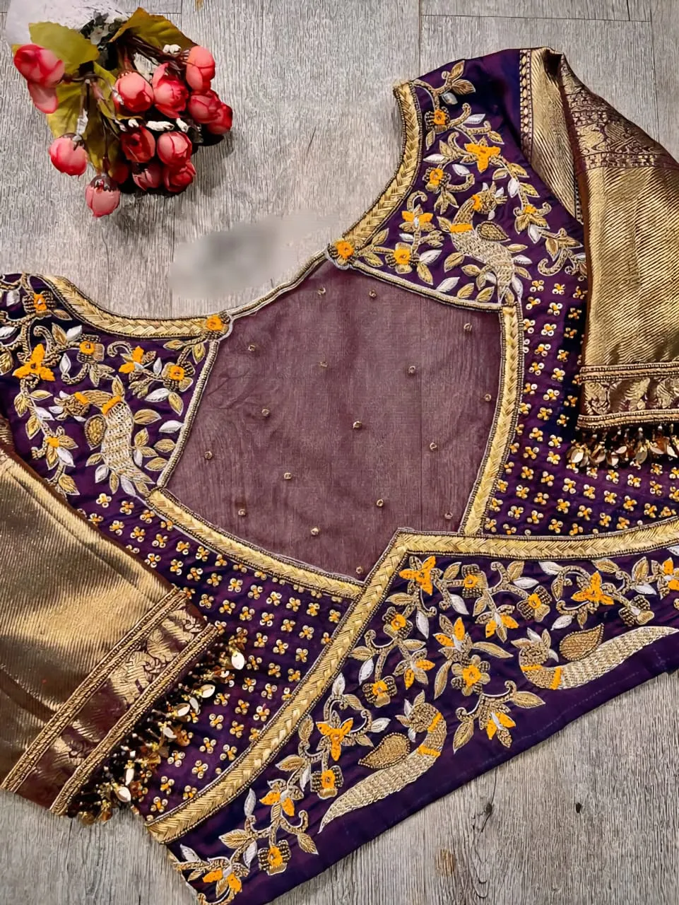 Majestic Wine Peacock Maggam Work Blouse Bridal Showstopper