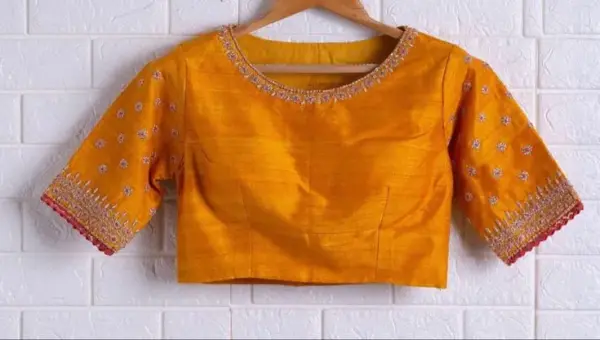 Mustard Yellow Regal High Neck Maggam Work Blouse Elegant & Timeless Statement Piece