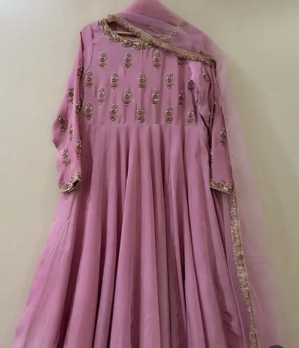 Onion Pink Bridal Long Frock Elegant Designer Wedding Wear Gown for Brides