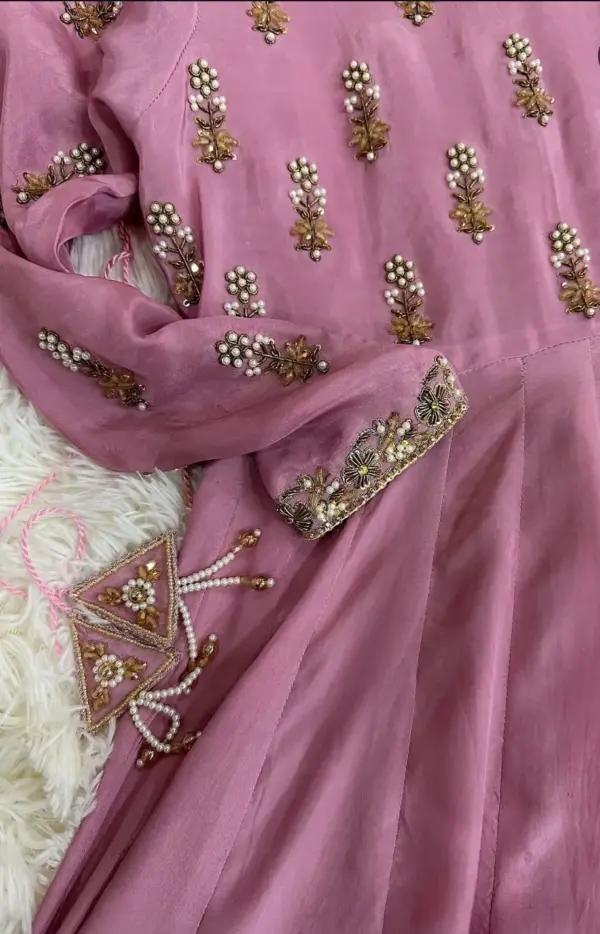 Onion Pink Bridal Long Frock Elegant Designer Wedding Wear Gown for Brides