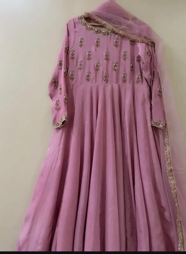 Onion Pink Bridal Long Frock Elegant Designer Wedding Wear Gown for Brides