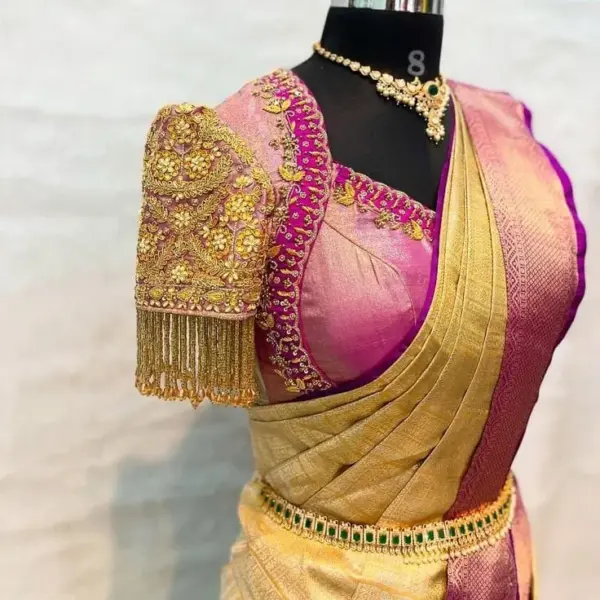 Pink Gold Custom-Made Bridal Blouse Grand Designer Maggam Work for Weddings