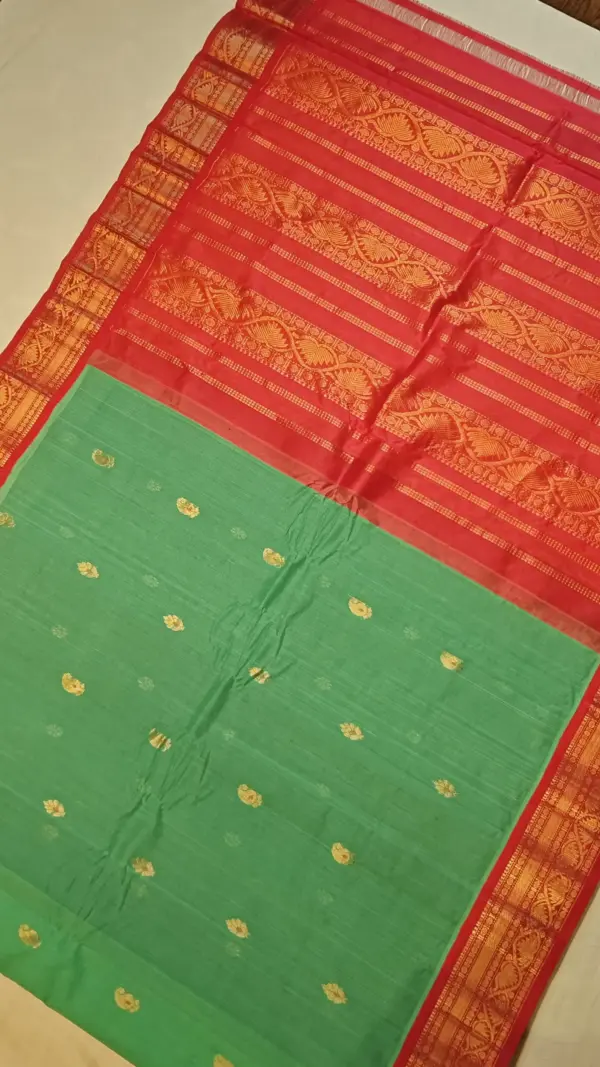 Premium Gadwal Cotton Saree with Buta Meena & Kuthu Interlock Weaving | Pure Combed Yarn