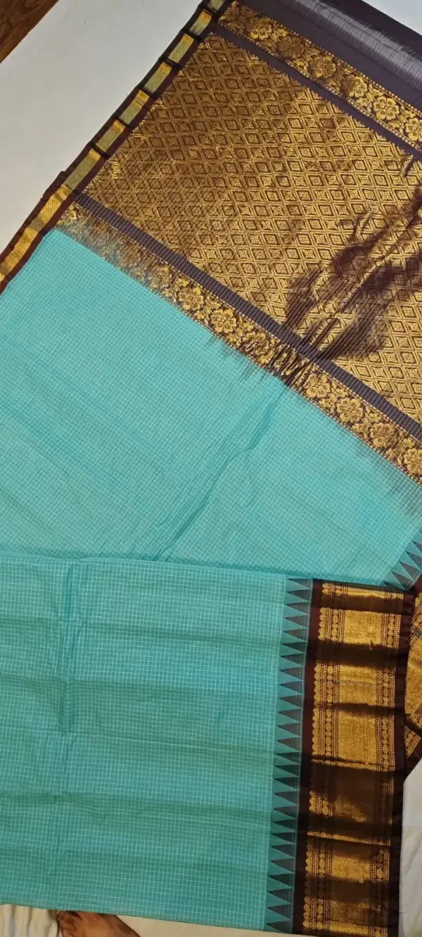 Premium Gadwal Cotton Saree with Temple Kuthu Interlock Weaving Pure Silk & Jari Elegance