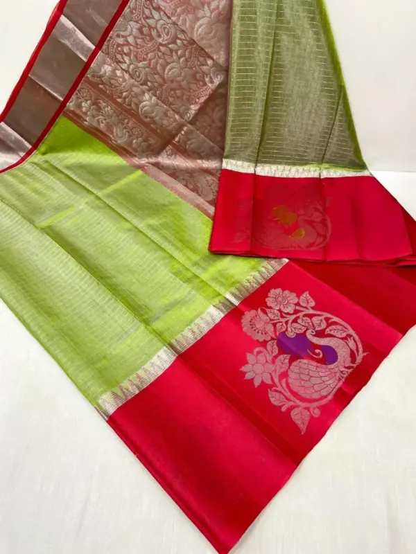 Premium Kuppadam Tissue Pattu Sarees Handloom Bridal Elegance with Contrast Brocade Blouse