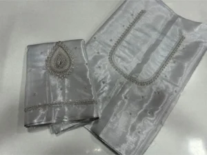 Premium Silver Tissue Blouse with Beads & Aari Work 3