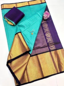 Pure Handloom Checks Cotton by Pattu Sarees with Minimal Kaddi Border Finish 5