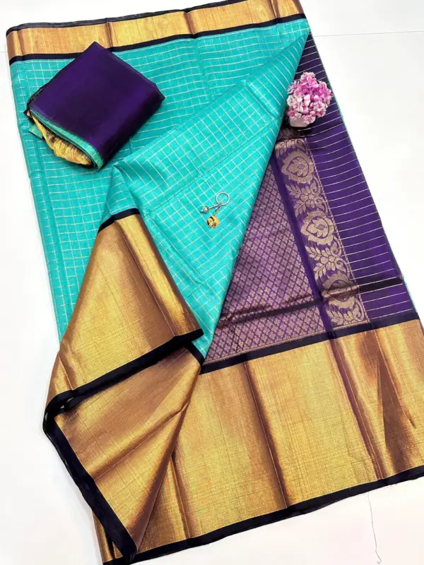 Pure Handloom Checks Cotton by Pattu Sarees with Minimal Kaddi Border Finish