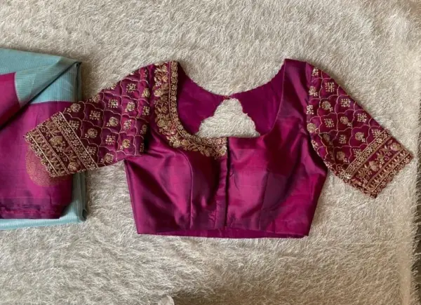 Purple Designer Maggam Work Blouse Timeless Craftsmanship & Elegance