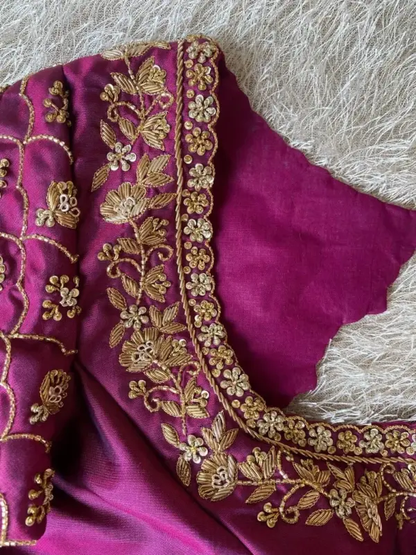 Purple Designer Maggam Work Blouse Timeless Craftsmanship & Elegance