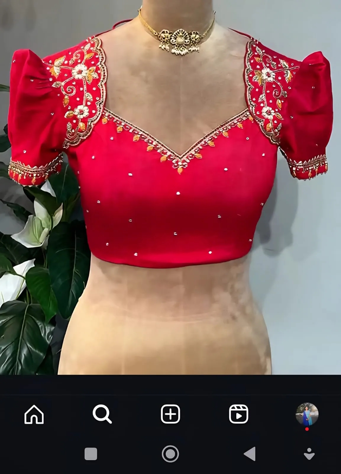 Red RadianceStylish Neck Embroidered Partywear Blouse