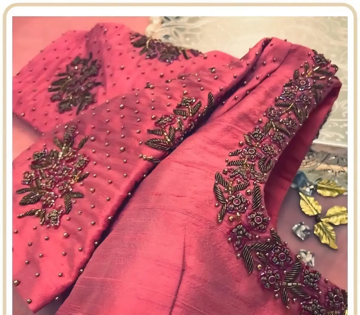 Regal Metallic Peach Zardosi Maggam Work Blouse Bridal Radiance Redefined