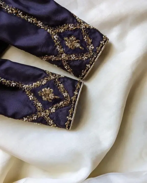 Regal Radiance Navy Blue Designer Maggam Work Blouse for Royal Celebrations