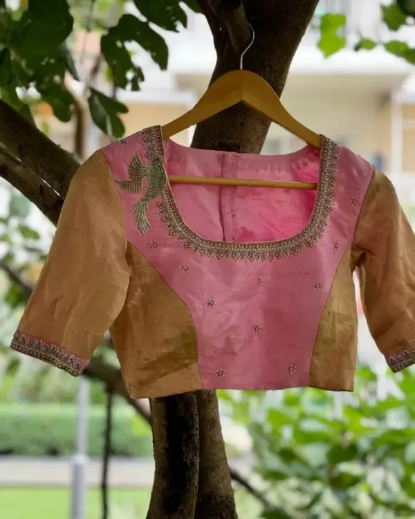 Royal Elegance Baby Pink Raw Silk Zardosi Designer Blouse for Bridal Glam
