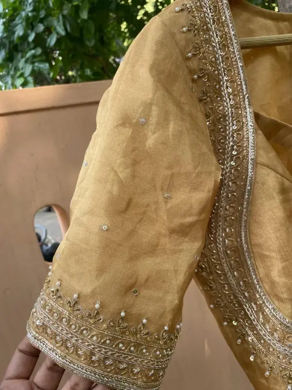 Royal Golden Madhubala Designer Maggam Work Blouse Timeless Elegance for Weddings